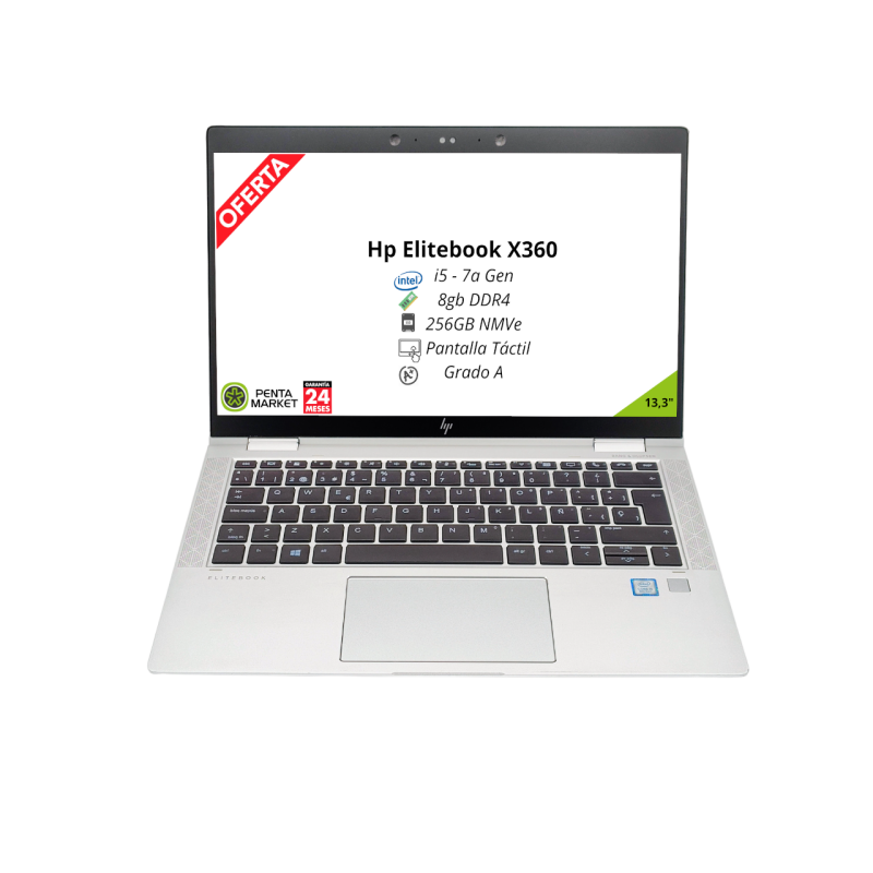 HP ELITEBOOK X360 1030 G2 i5-7ªGen | 8GB DDR4 | 256GB SSD NVMe | 13.3" | TÁCTIL | WIN 10 PRO